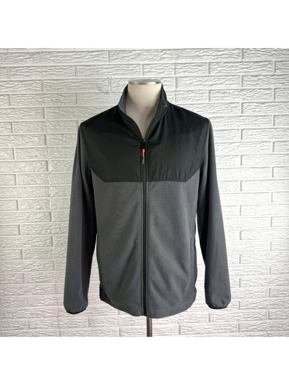 Athletic Works Mens Grey Black Full Zip Athletic Jacket Waffle Grid Medium 38-40